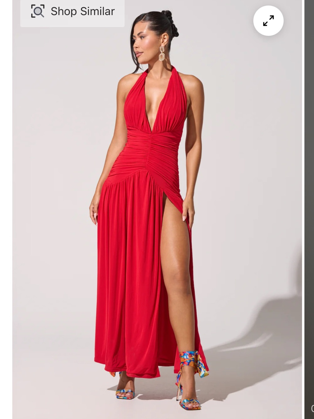 AKIRA Red Halter Maxi Dress with Plunge Neck and High Slit